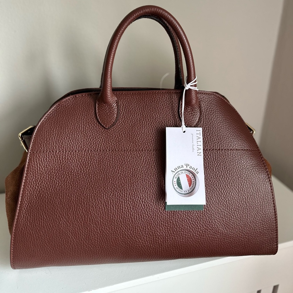 Viral Anna Paola Genuine Bruciato Brown Italian Leather & Suede Satchel Tot… - Picture 2 of 15
